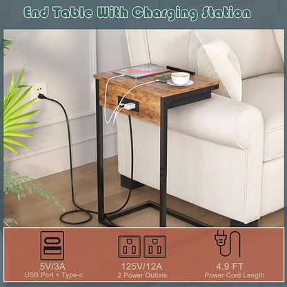 sthmec C Shaped End Table with Charging Station, 45° Tiltable Adjustable Flip - Image 5