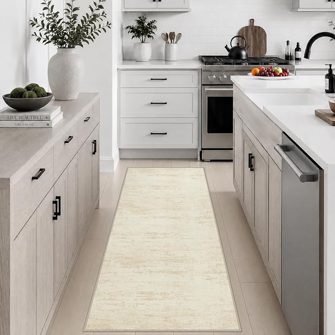 2x5 Washable Runner Rug：Modern Abstract Kitchen Soft Carpet Beige | by FXRHLP