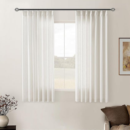 Natural Pinch Pleat Linen Kitchen Curtains 45 Inches Long 2 Panels Set | - Image 6