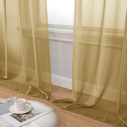 Gold Sheer Curtains 90 Inches Long 2 Panels Set - Image 8