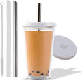 Reusable Boba Cup for Large Size Bubble Tea (24 Oz), Angled Straws, Leak Proof Design, Double Wall Insulated Bubble Tea Cup