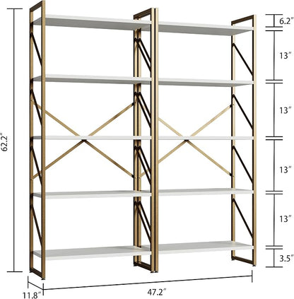 Shintenchi 2 Pieces 5 Tiers Bookshelf, Classically Tall Bookcase Shelf - Image 2