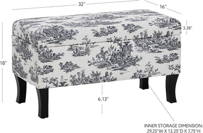 Linon Stephanie Black and White Toile Fully Upholstered Bench - Image 3