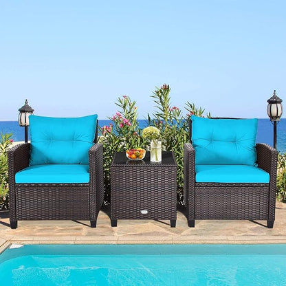HAPPYGRILL 3 Pieces Patio Conversation Set, Outdoor Furniture Set PE Rattan - Image 2