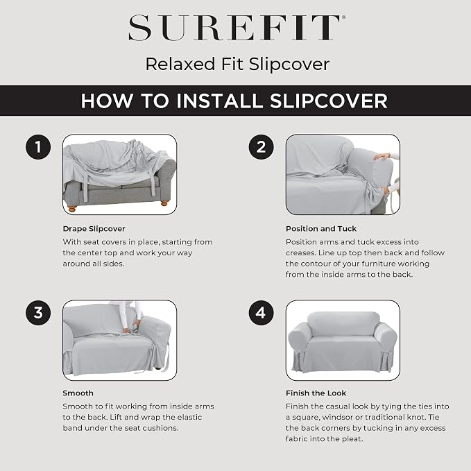 SureFit Cotton Duck Armchair Box Cushion One Piece Slipcover, Chair Cover - Image 4