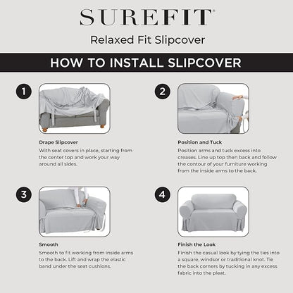 SureFit Cotton Duck Loveseat Box Cushion One Piece Slipcover, Furniture Cover - Image 4