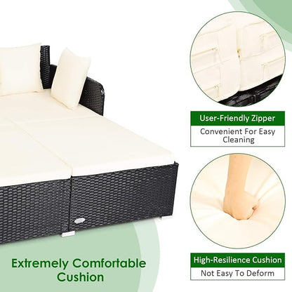 COSTWAY Outdoor Patio Rattan Daybed, Sponge Cushioned Loveseat Sofa - Image 8