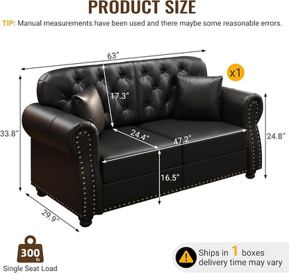 KEIKI 63" Faux Leather Chesterfield Sofa - Image 2