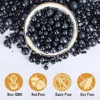 Twisweet Black Pearl Sprinkles for Cake Decorating, Edible Sugar Pearls for Baking, Mix Size, Cake Topper Cupcake Cookie Ice Cream Dessert Decorations, Halloween Birthday Christmas Supplies (130g/4.58oz)