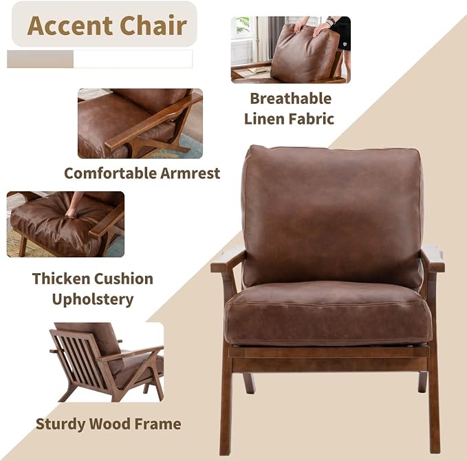 HNY Mid Century Arm Chairs Set of 2, Retro Accent Armchair - Image 4