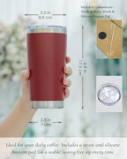 Travel Coffee Tumbler 20oz, 1 Pack Leakproof Travel Coffee Mug with Lid and Straw, Stainless Steel Double Wall Vacuum Insulated Tumbler for Hot/Iced Drinks (Textured Matte, Red)