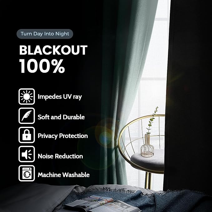 SimpleHome Aqua 100% Blackout Curtains Room Darkening Living Room 63 Inch | - Image 3