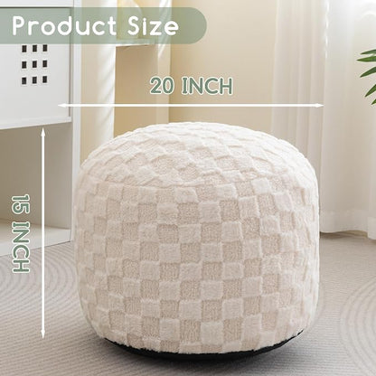 HIGOGOGO Round Stuffed Pouf Ottoman, Plaid Poufs - Image 2