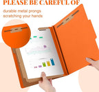 48 Pcs Classification Folders Letter Size, Back to School Supply for Teacher, Student, 3 Dividers Pressboard File Folder Bulk with 2 Fasteners, 3.5 Inch Expanding File Organizer (Orange)