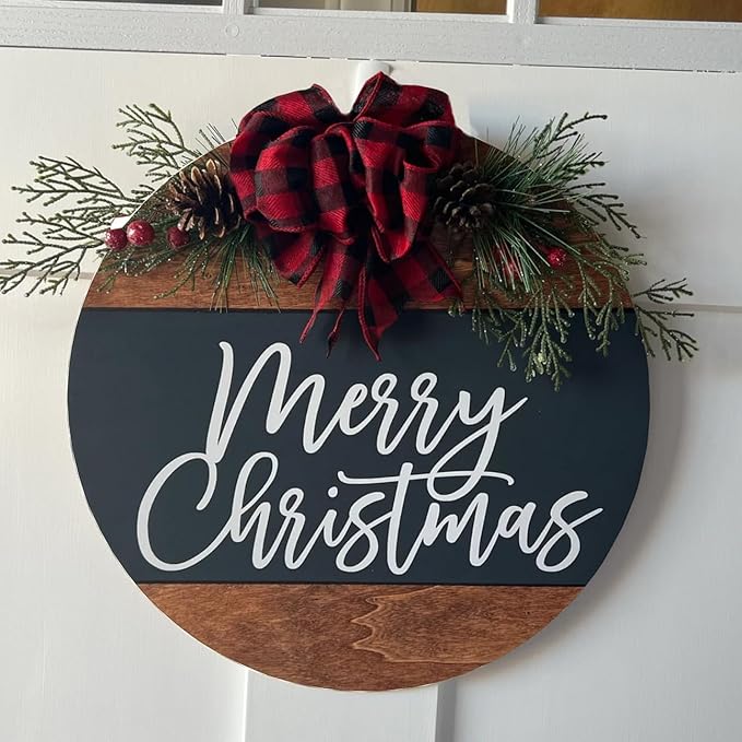 Christmas Stencils for Painting on Wood 12” Christmas Stencils for Crafts Reusable Holiday Doormat Stencil for Porch Hanger Fabrics Decor(Xmas Half RD Stencil 05/18P)
