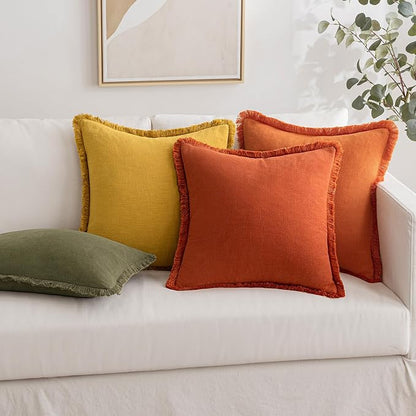 MIULEE Linen Decorative Fall Euro Throw Pillow Covers Burnt Orange 24x24 | Set - Image 7