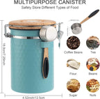 TEDSWAIT Coffee Canisters Airtight Coffee Bean Storage Container Kitchen Stainless Steel Food Storage Container with Scoop Date Tracker & CO2 Valve 61Fl Oz (Lake Blue)