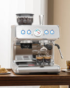 COWSAR Espresso Machine 15 Bar, Semi-Automatic Espresso Maker with Bean Grinder & Milk Frother Steam Wand, 75 Oz Removable Water Reservoir, Self-Cleaning, Ideal for Cappuccino/Latte, Stainless Steel