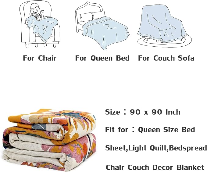 LUTBM Queen Throw Blanket for Bed 100% Cotton Boho Breathable Soft Quilt - Image 7