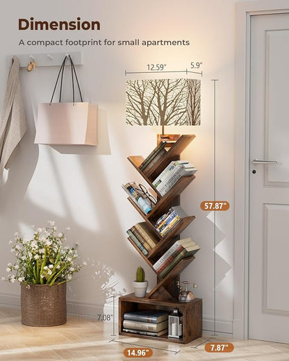 Evermagin Tree Bookshelf with Light, 6 Tier Small Bookcase, Narrow Floor - Image 2