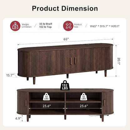 65" Mid Century Modern TV Stand, Wood TV Consoles - Image 3