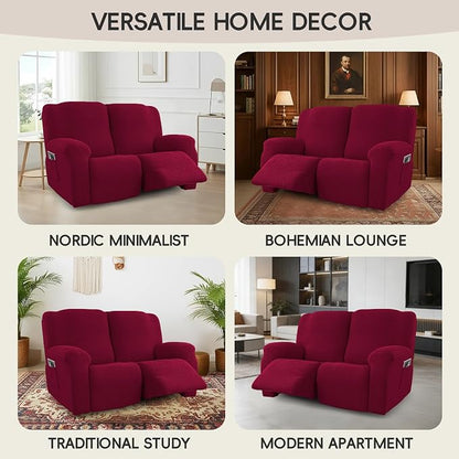 Recliner Loveseat Covers, 4-Piece Stretch Geometric Strokes Jacquard Reclining - Image 7