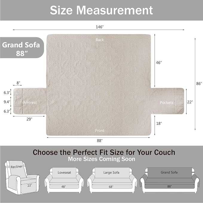 Quilted Beige Grand Sofa Couch Covers, Soft Cozy Couch Protector - Image 7
