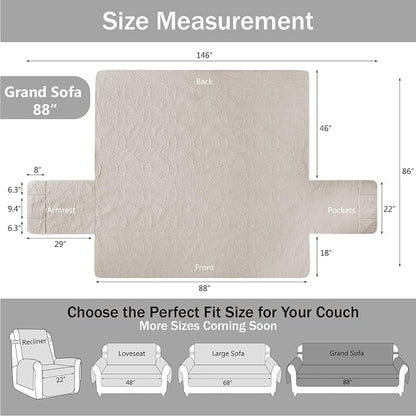 Quilted Beige Grand Sofa Couch Covers, Soft Cozy Couch Protector - Image 7