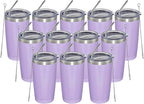 MEWAY 20oz Tumbler 12 Pack Double Wall Vacuum Insulated Travel Glitter Mug Bulk, Stainless Steel Tumblers with Lid and Straw, Powder Coated Coffee Cups for Woman(Rainbow Purple,Set of 12)