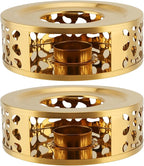 2 PCS Metal Teapot Warmer, Teapot Warmer Base, Stainless Steel Teapot Warmer with Tealight Holder for Glass Or Ceramic Teapot, Gold