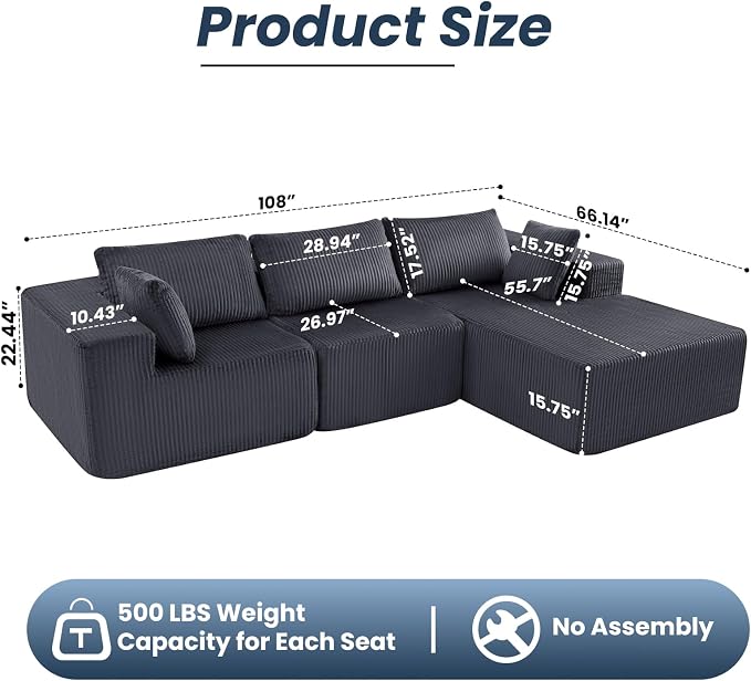 DUMOS 108” Modular Sectional Sofa, Cloud Sectional Couch - Image 2