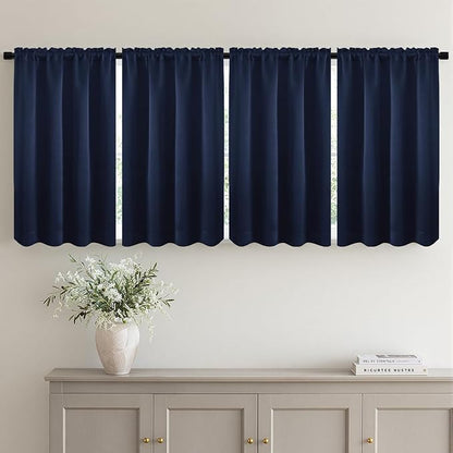MIULEE Set of 4 Navy Blue 45 Inch Short Blackout Kitchen Window Curtains | by MIULEE