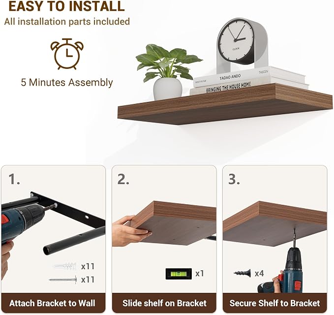 Acovy 24 Inch Floating Shelves, Wooden Shelves - Image 6