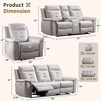 ANJ Power Oversized Reclining Sofa Couch, Breathable Faux Leather 3-Seater - Image 2
