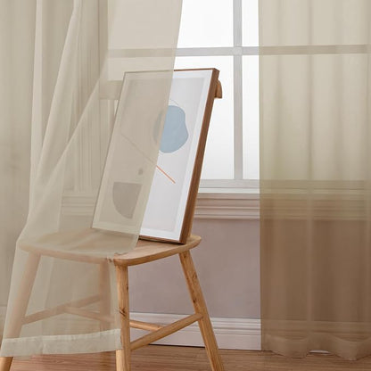 Simplebrand Taupe Sheer Curtains 72 Inches Long 2 Panels, Light Filtering Rod - Image 3