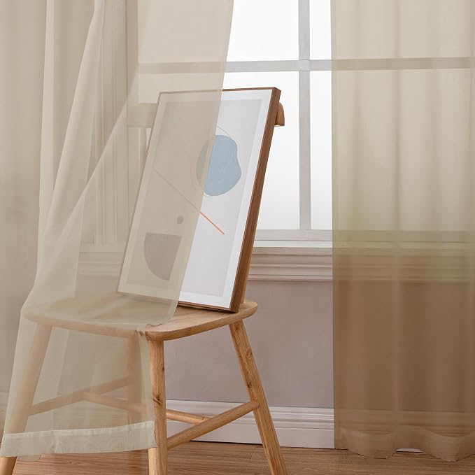 Simplebrand Taupe Sheer Curtains 96 Inches Long, Light Filtering Light Brown - Image 4