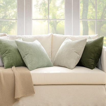 MIULEE Soft Corduroy Decorative Throw Pillow Covers Light Green 18x18 | Set of 4 - Image 7