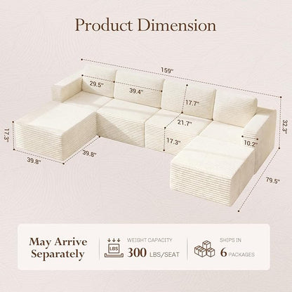 Vesgantti 159" Large Modular Sectional Sofa, U-Shaped Corduroy Cloud Couch - Image 2