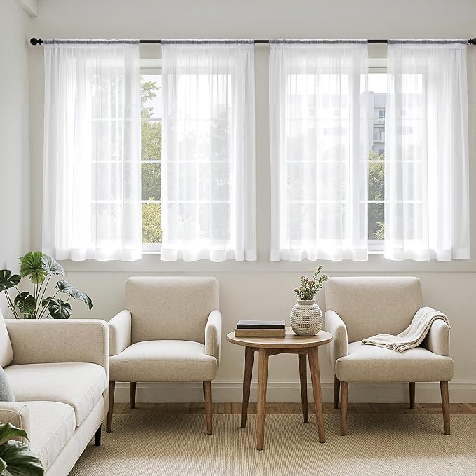 MIULEE White Sheer Curtains 63 Inches Long 4 Panels 42 x 63 Inches | Light by MIULEE