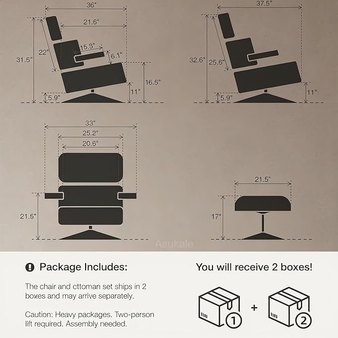 Top Grain Leather, Mid Century Chaise Lounge Chair and Ottoman, Reading Chair - Image 3