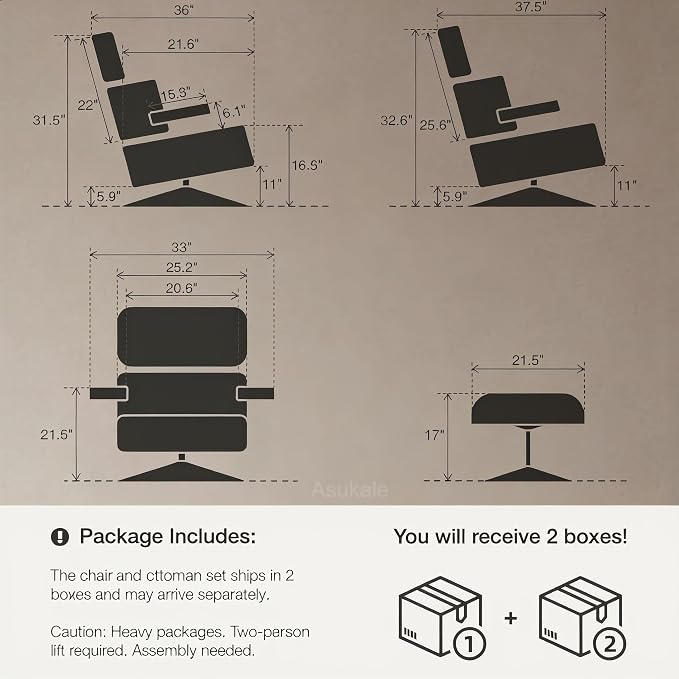 Top Grain Leather, Mid Century Chaise Lounge Chair and Ottoman, Modern Chair - Image 3