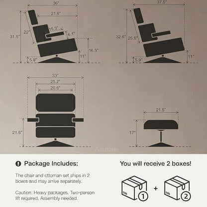 Top Grain Leather, Mid Century Chaise Lounge Chair and Ottoman, Modern Chair - Image 3