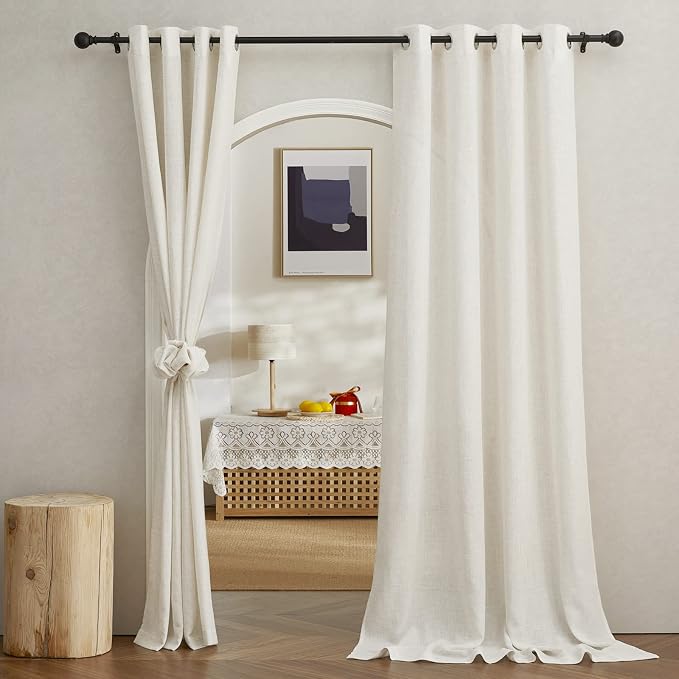 NICETOWN Semi Sheer Linen Curtains 95 inch Length 2 Panels, Grommet Open Linen by NICETOWN