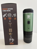 Portable Electric Espresso Machine, Car Coffee Maker for Travel Camping, Battery Powered Coffee Brewer Compatible with Ground Coffee & NS Capsules, Green