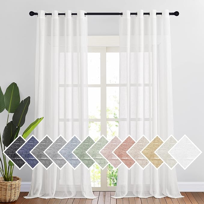 NICETOWN White Linen Curtains 108 inches Extra Long 2 Panels Set, Grommet Open by NICETOWN