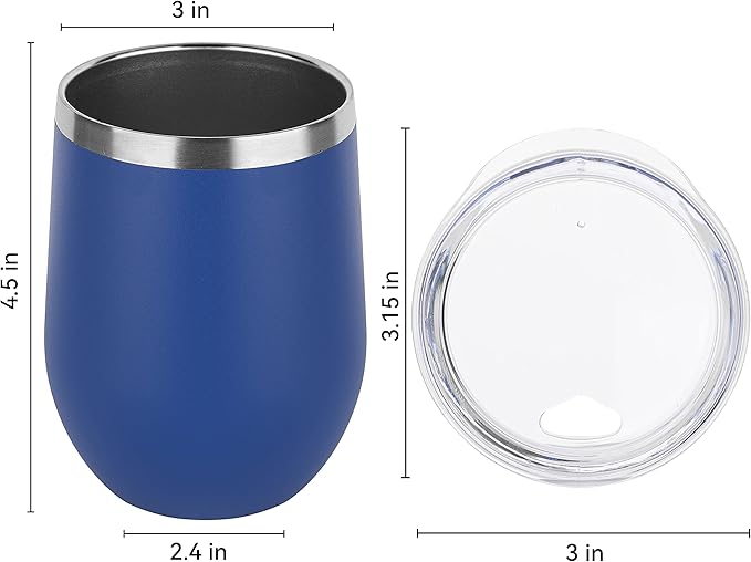 DOMICARE Stainless Steel Wine Tumbler Bulk with Lid, Personalized Insulated Tumblers Set, 12oz Travel Coffee Cups Pack of 4, Dark Blue