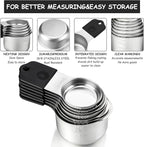 Magnetic Measuring Cups and Spoons Set Stainless Steel Stackable 7 Magnetic Metal Measuring Cup 8 Magnetic Measuring Spoon with Leveler for Dry Liquid Ingredient