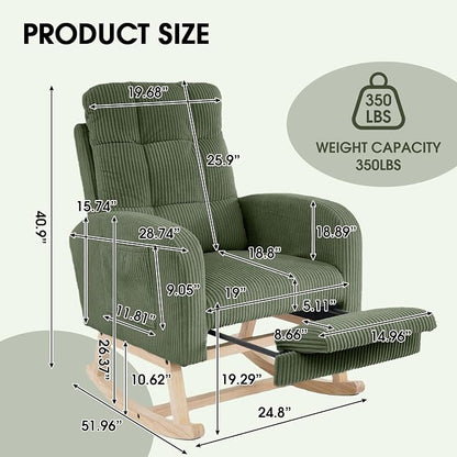 NIOIIKIT Nursery Rocking Chair, Corduroy Upholstered Rocking Chair - Image 2