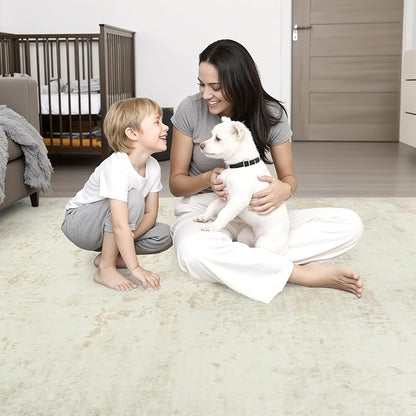 2.6x8 Washable Runner Rug：Modern Abstract Kitchen Soft Carpet Beige | - Image 2