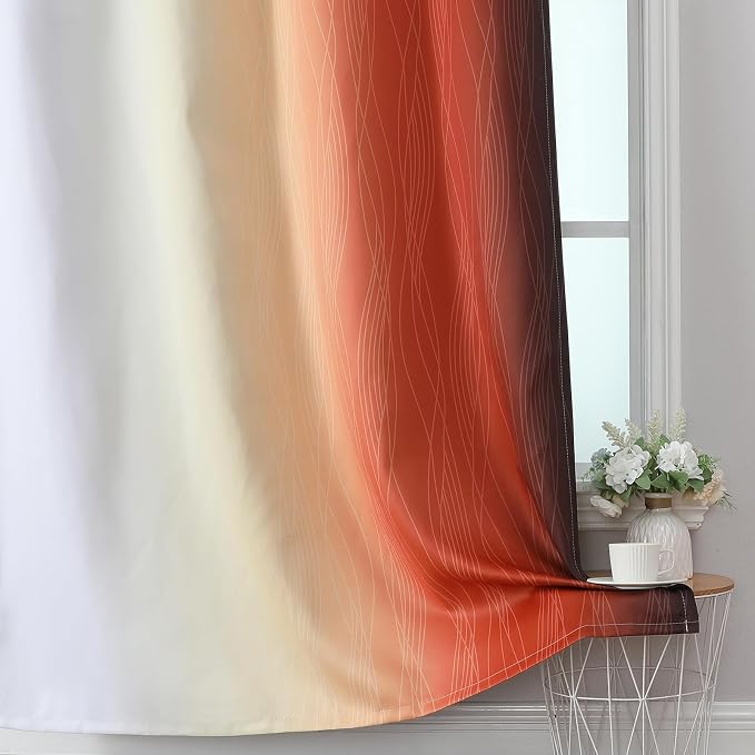 Burnt Orange and Greyish White Ombre Blackout Curtains 52Wx96L Inch Long | - Image 6